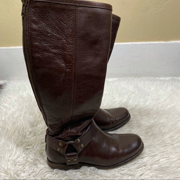 Frye Phillip Harness Tall Cognac Boots Size 6 - Picture 4 of 9